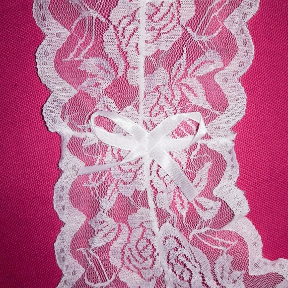 White Rose Sheer Lace w/Bows G-String Bodysuit O/S - Picture 5 of 5